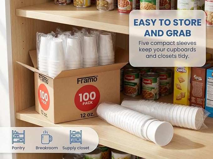 Framo 12 Oz Foam Cups Lightweight Insulated Foam Cups - Image 2