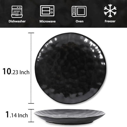 vicrays Ceramic Dinner Plates Set, 10 Inch, Microwave, Oven, Dishwasher Safe, Round, Porcelain Fluted Suitable for Steak, Pasta, Pizza, Home, Restaurant - Set of 6 Black