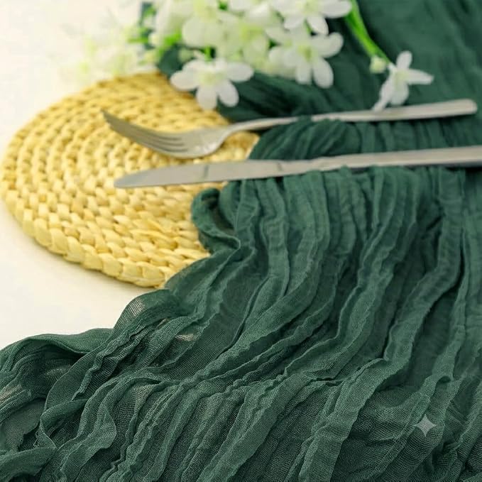 10 Pack Emerald Green Cheesecloth Table Runner 17 x 108 Inch | Boho Gauze Fabric - Image 2
