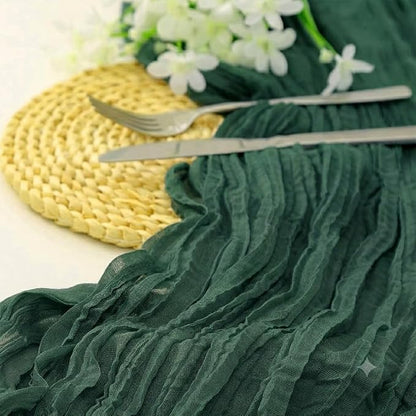 10 Pack Emerald Green Cheesecloth Table Runner 17 x 108 Inch | Boho Gauze Fabric - Image 2