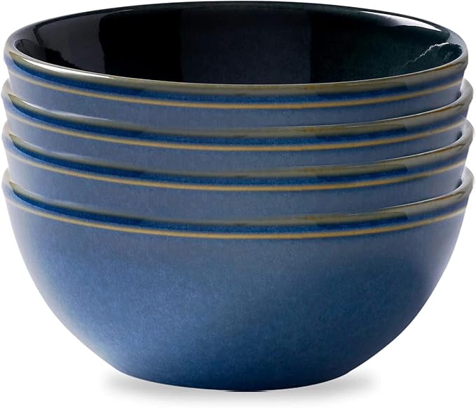 Corelle Stoneware 4-Pc Bowl Set, Handcrafted Artisanal Double Bead Bowls by Corelle