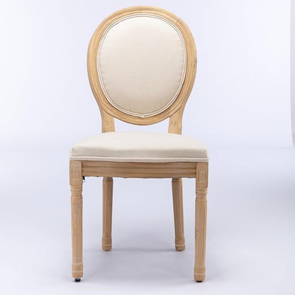 Ball & Cast French Vintage Upholstered Dining Chairs Set of 2, Farmhouse Antique Painting Wooden Kitchen Side-Chairs with Carved Solid Wood Frame, 2-Piece Curved Backrest Louis Chair, Linen Beige