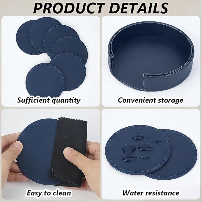 6PCS 4 Inch PU Leather Coasters Round Cup Holders Leather Non Slip Thermal - Image 5