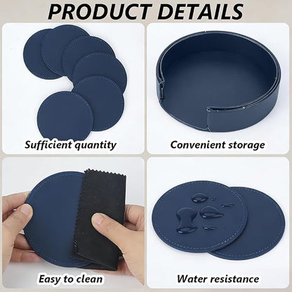 6PCS 4 Inch PU Leather Coasters Round Cup Holders Leather Non Slip Thermal - Image 5