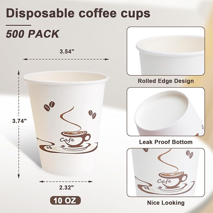 Lamosi 200 Pack 10 oz Coffee Cups, Disposable Paper Cups | Hot/Cold Beverage - Image 3