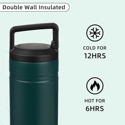 BJPKPK Insulated Water Bottle with 2 Lids,20 oz Double Wall Stainless Steel Vacuum Tumbler Travel Coffee Mug,Wide Mouth Thermal Cup,Dark Green