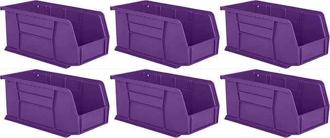 Hudson Exchange 11" x 5-1/2" x 5" (6 Pack) Plastic Stackable Storage Bin and Hanging Container, Purple