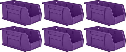 Hudson Exchange 11" x 5-1/2" x 5" (6 Pack) Plastic Stackable Storage Bin and Hanging Container, Purple