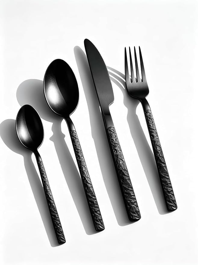 Black Silverware Set for 8 Modern Square Flatware Set Stainless Steel 32 Piece by TWEESilverwareSet