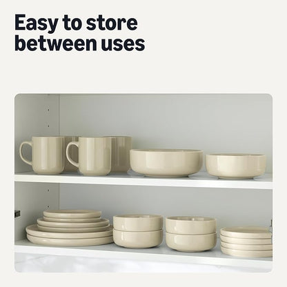 Amazon Basics Glazed Stoneware Dinnerware, Ceramic 12-Piece Set, 4 Full Place Settings, Dishwasher-Safe, Ivory