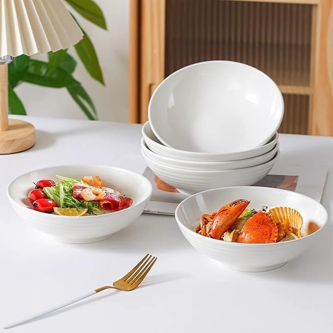 7.1" White Pasta Bowl, 26 oz Ceramic Pasta Bowls Set of 4, Wide & Deep | Large - Image 6