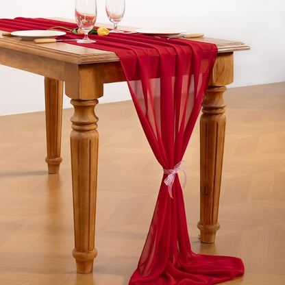 Red Chiffon Table Runner Summer Boho Wedding Birthday Party Decor | 10ft 29x120 - Image 4