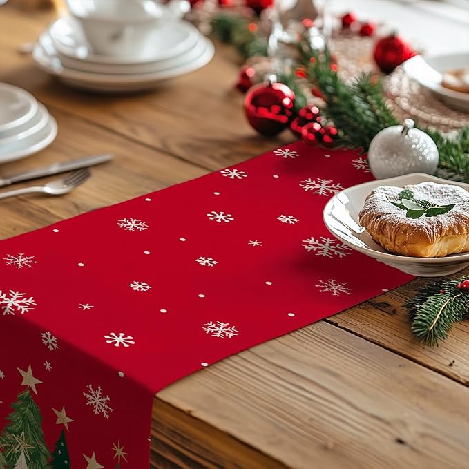Christmas Table Runner 13x120 Inch, Xmas Trees Snowflakes Holiday Decorative - Image 5