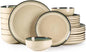 GBHOME Ceramic Dinnerware Sets for 8, 24 Pieces Stoneware Plates and Bowls Sets, Reactive Glaze Dishes -Scratch Resistant, Dishwasher&Microwave Safe, Pale Khaki