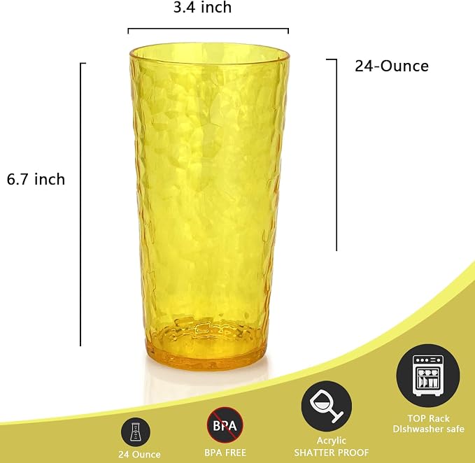 Yalin 24-Ounce Plastic Tumbler Acrylic Drinking Glasses, Reusable Plastic Cups - Image 4