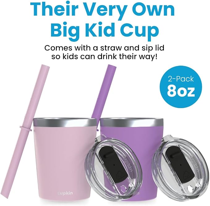 CUPKIN Kids & Toddler Cups, The Original 8 oz Stackable Stainless Steel Sippy - Image 2