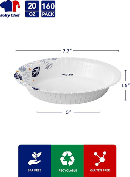 160 Count Paper Bowls 20 oz Soak Proof and Cut Proof Microwave Safe Heavy Duty - Image 2