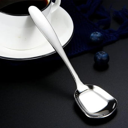 Square Head Soup Spoons, Korean Style Thick Heavy Square Dessert Spoon,Long Handled Stainless Steel Soup Spoons Table Spoons Flat Spoon,Set of 8,7 Inches.