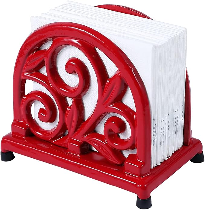 JOGREFUL Cast Iron Napkin Holder, Kitchen Organizer Foliage Scroll Red | by JOGREFUL