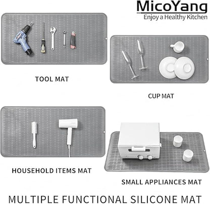 Silicone Dish Drying Mat for Multiple Usage,Easy clean,Eco-friendly,Heat-resistant Silicone Mat for Kitchen Counter or Sink,Refrigerator or Drawer Liner Grey 5XL 36inches x 18inches