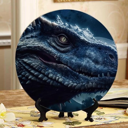 Dinosaur Night Sky Stars 10-inch Ceramic Decorative Plate Suitable for Living Room, Kitchen & Office, with Stand & Wall Mount Option DP-287991294