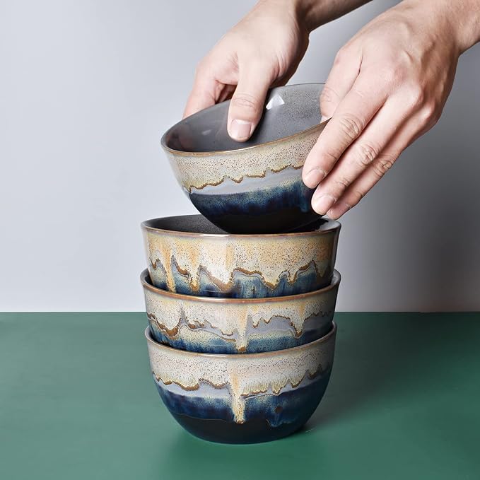 Stoneware Cereal Bowls Set of 4, 26 Oz, Soup Bowls - Image 6