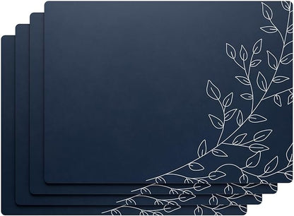Royalty Art Navy Blue Boho Placemats, 4 Pc. Set, Non-Slip Cork Backed, Wipeable Heat Resistant Surface for Kitchen and Dining Table Protection, Cute Floral Pattern for Farmhouse or Rustic Decor