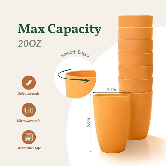 Homienly 8pcs Wheat Straw Fiber Cups, 20 Oz Reusable Drinking Cups, Unbreakable - Image 3