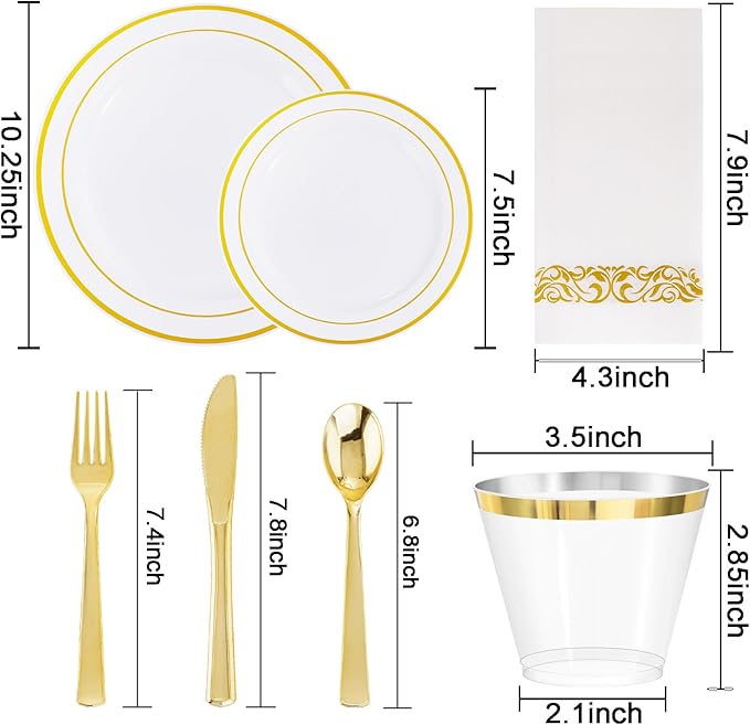 WELLIFE 700 Pieces Gold Plastic Dinnerware Set - Image 2