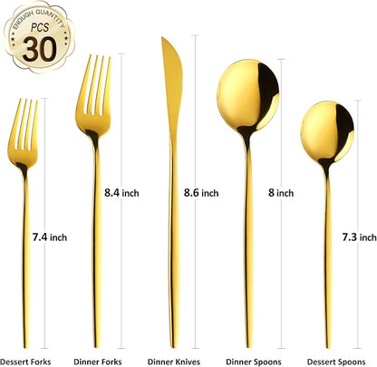 30-Pieces Gold Flatware Set, Tableware Fine Dining Utensil Set Include Knives - Image 2