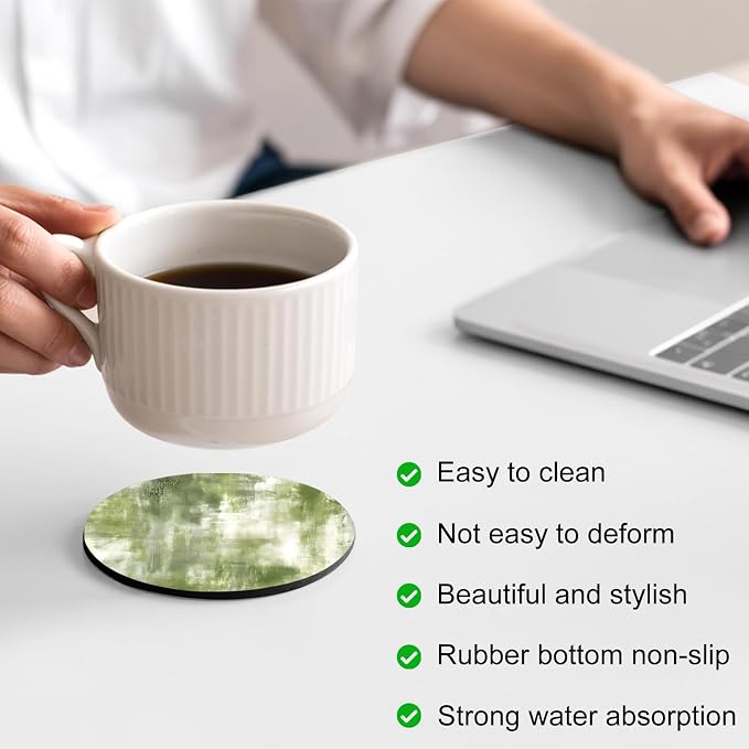 Sage Green Coasters Set of 4, Absorbent Coasters - Image 4