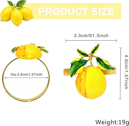 Lemon Napkin Rings Set of 8 for Summer Party Beach Wedding Decor | Shiny Gold - Image 3