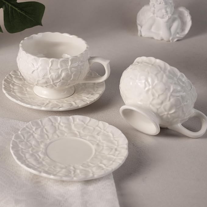 KAMMAK Tea Cups and Saucers Set of 2, 8.5 oz Porcelain Coffee Cups, 560N | - Image 5