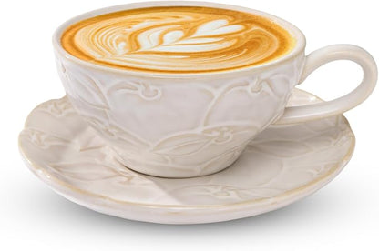 Ceramic Latte Cup with Saucer, 12 OZ Cappuccino Cup Vintage Cafe Art Cups by Unknown