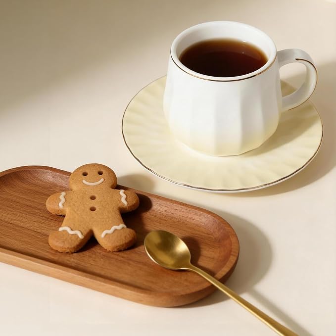 Ceramic Espresso Cups and Saucers Set of 4, 7oz Porcelain Cups - Image 5