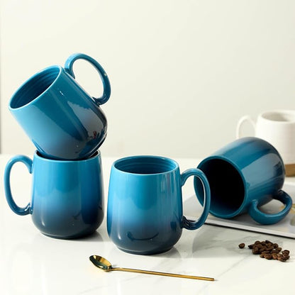 HASENSE 15oz Large Ceramic Mug Set, 4-Piece Blue Ombre Coffee Cups - Image 6