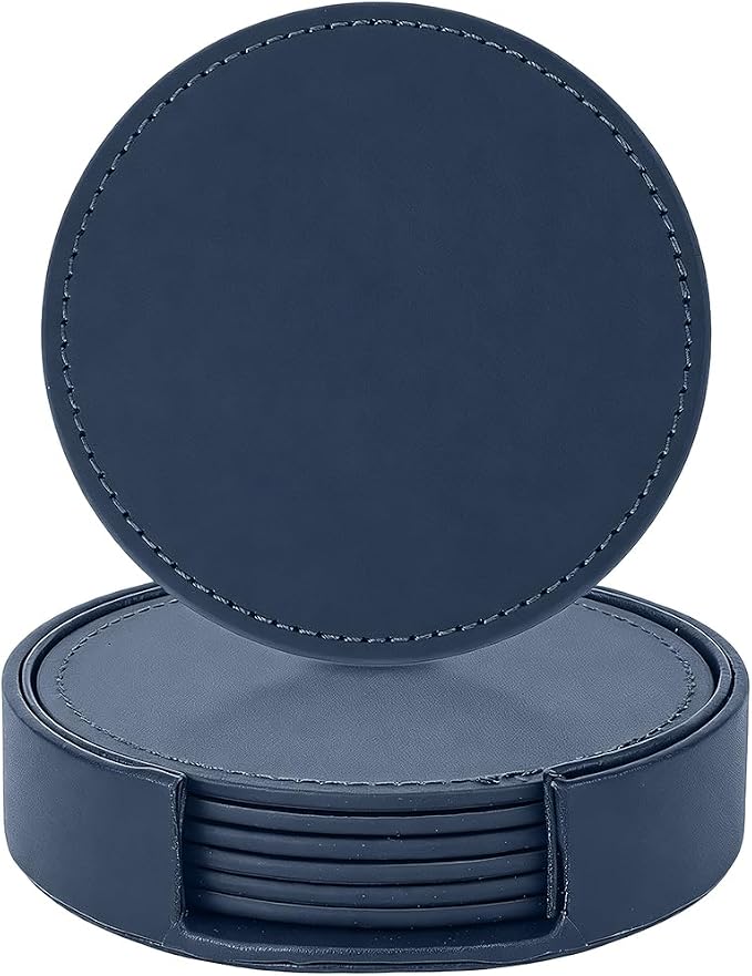 6PCS 4 Inch PU Leather Coasters Round Cup Holders Leather Non Slip Thermal - Image 7