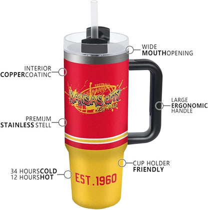 Kansas 30 oz Tumbler with Handle and Straw,Car cup,Coffee Mug,100% Leakproof Insulated Tumbler with Lid and Straw,Made of Stainless Steel,Cup Holder Friendly Base,Classic Collection Gifts for Fans