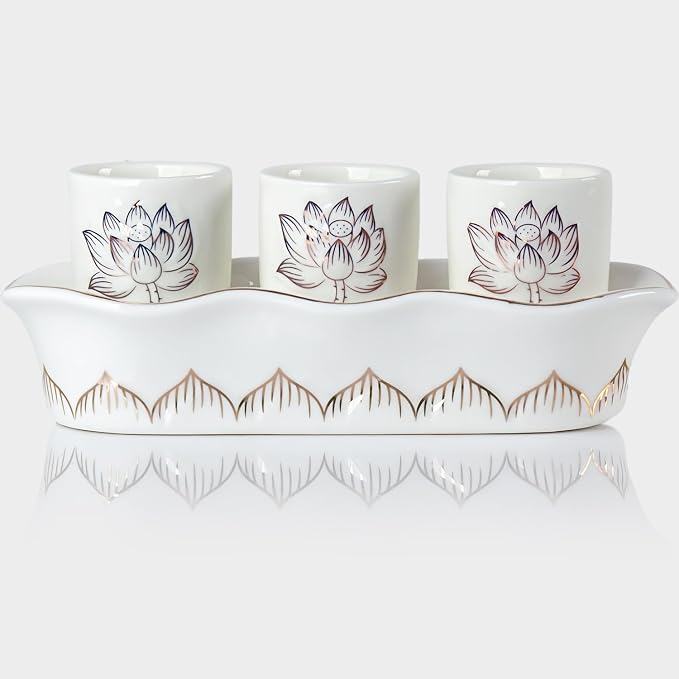 QINLANG White Buddhist 3 Altar Cups Set, Buddha Water Cup Set of 3, Ceramic by QINLANG