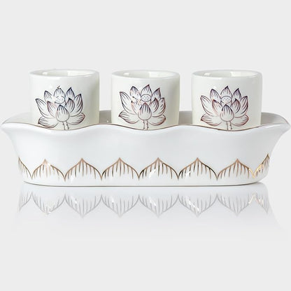 QINLANG White Buddhist 3 Altar Cups Set, Buddha Water Cup Set of 3, Ceramic by QINLANG