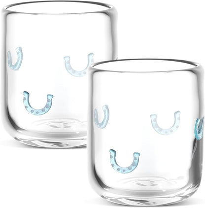Icon Juice Glasses, 14oz Stemless Wine Drinking Juice Glass Cup for Valentine Party Supplies Gift(2 Pcs,Horseshoe)