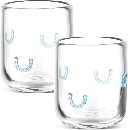Icon Juice Glasses, 14oz Stemless Wine Drinking Juice Glass Cup for Valentine Party Supplies Gift(2 Pcs,Horseshoe)