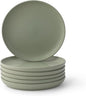 JoyJolt Mesa Stoneware Salad Plates, 8" Round Lunch Plates, Dishwasher and Microwave Safe Plate Set of 6, Modern Rustic Dinnerware, Appetizer Dessert or Dinner Sides Kitchen Dishes - Matte Sage Green