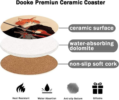 Dooke Coasters for Drinks, Round Absorbent Ceramic Stone Coasters Set of 6 - Image 5