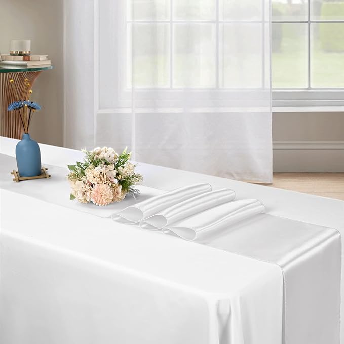 10-Pack White 12 x 108 inches Long Premium Satin Table Runner | Wedding - Image 5