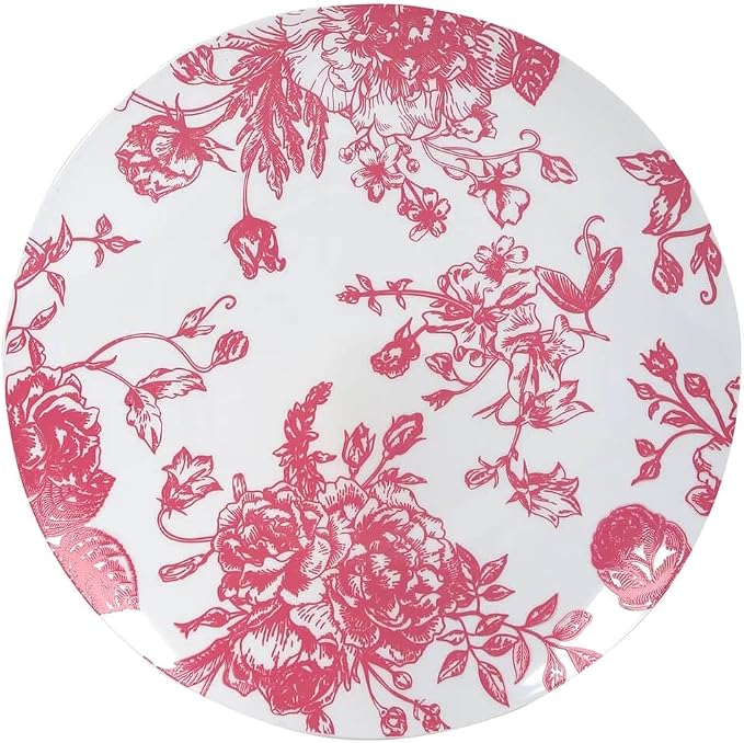 Efavormart 10-Pack French Toile Plastic Dessert Plates – Pink & White Floral - Image 7