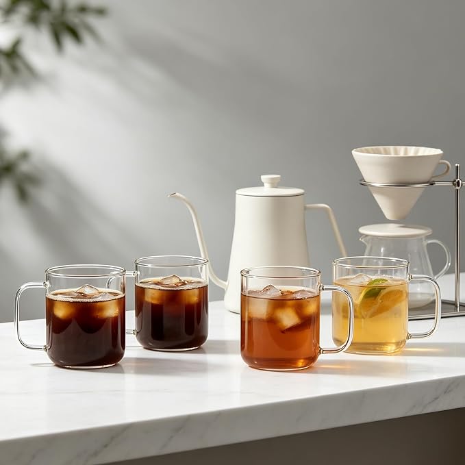 Glass Coffee Mugs, 14 oz Ice Coffee Cups Set of 4, Large Clear Tea Cups - Image 6