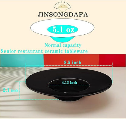 Ceramics Rimmed Soup Bowls 5.1 oz, Black 8.5 inch Exquisite small soup plate Set of 4, Pasta plates With Rim is the best choice for hotels, kitchens, fine restaurants and gourmets
