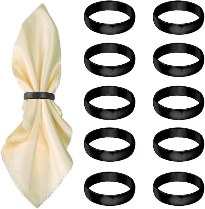 Black Napkin Rings-10 Pcs Stainless Steel Napkin Rings | Metal Napkin Ring by GERILKAI