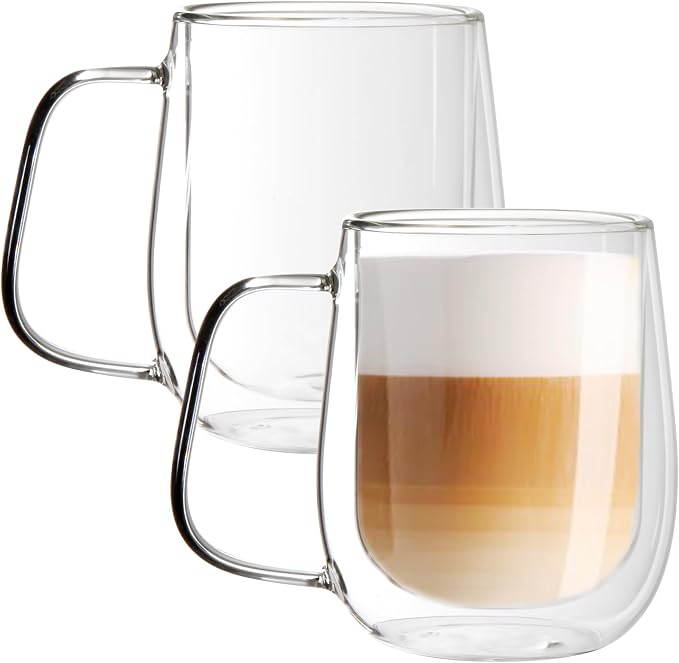 Youngever 2 Pack Glass Coffee Cups, Double Wall Thermo Insulated Coffee Cups by Youngever